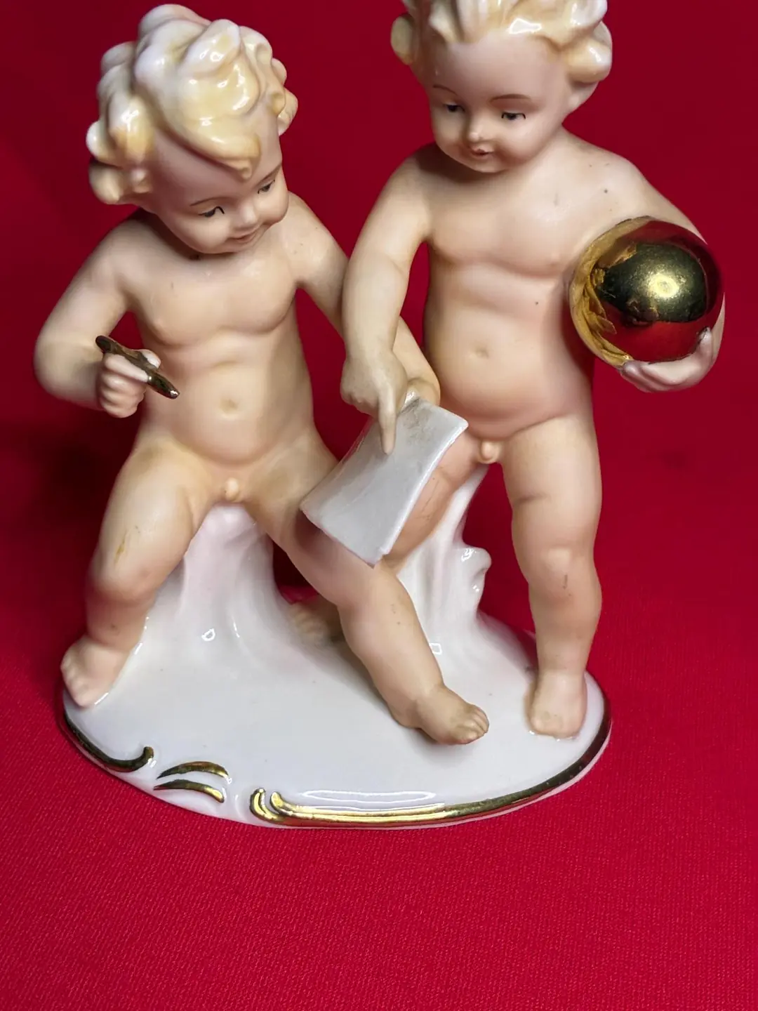 Antika Almanya Wallendorf Porzellan Putti/Cherub (Melek Çocuklar) Çift Figür 1900'lü Yılların Başı
