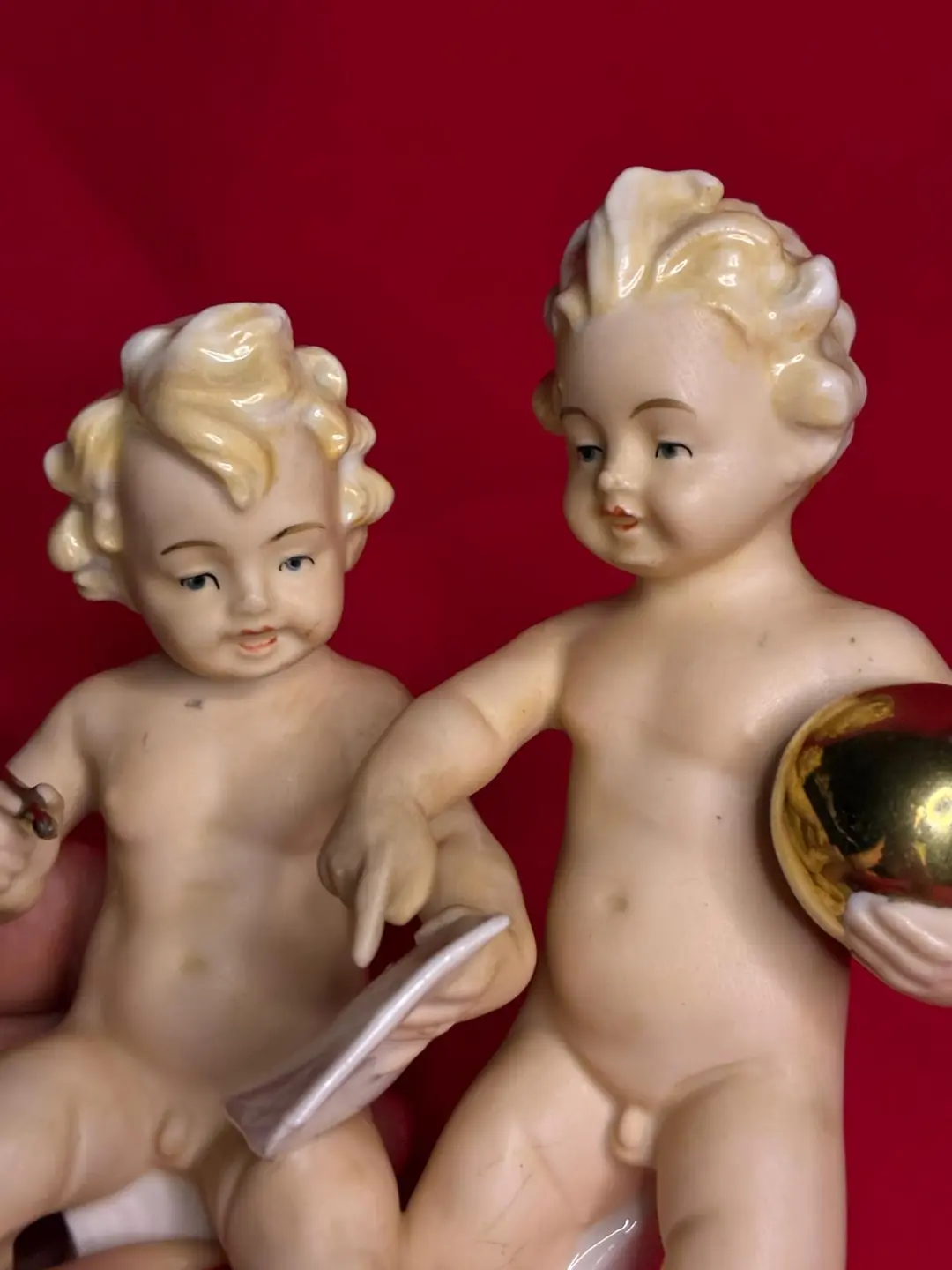 Antika Almanya Wallendorf Porzellan Putti/Cherub (Melek Çocuklar) Çift Figür 1900'lü Yılların Başı