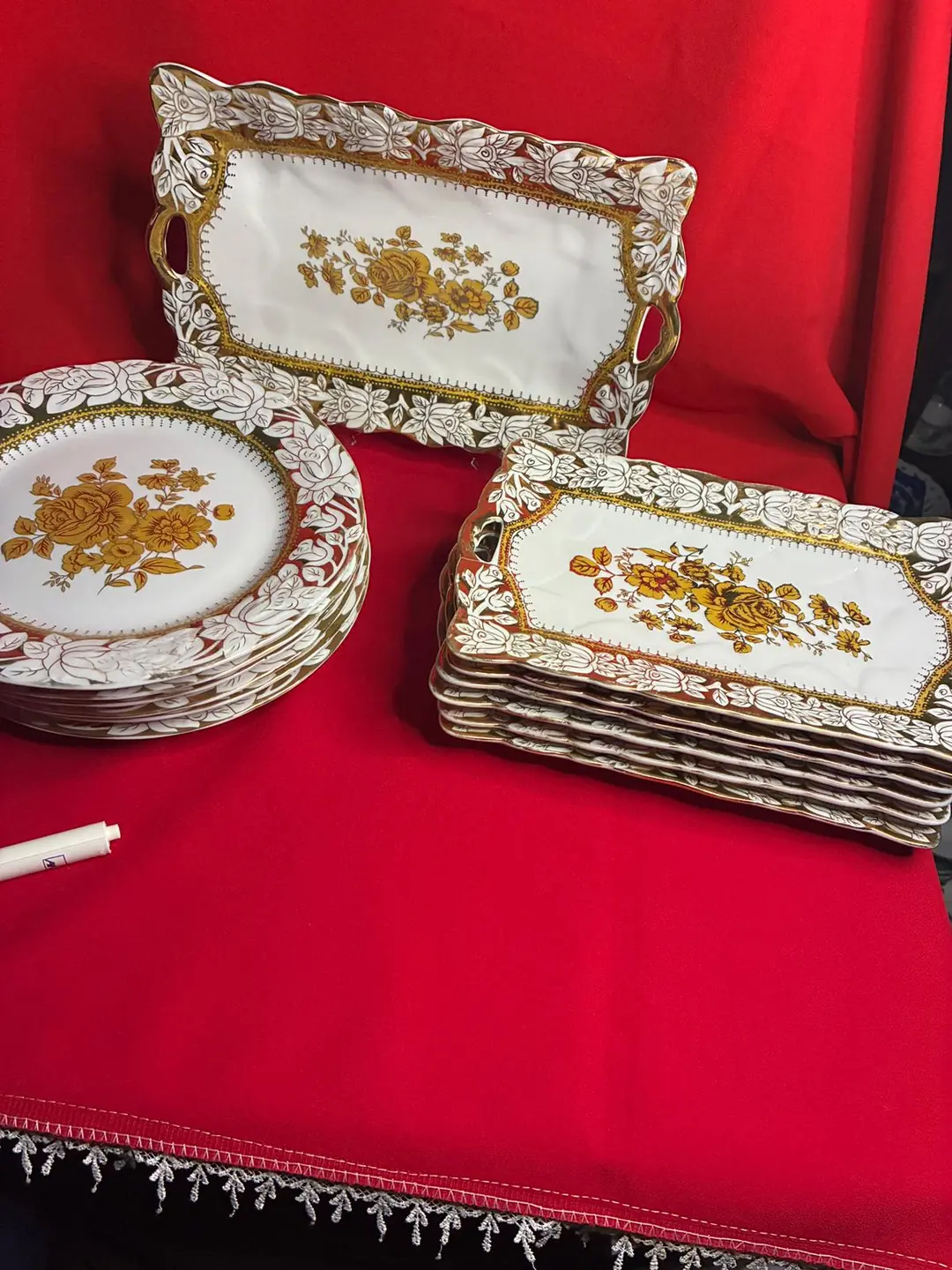 Çek Haas & Czjzek Kobalt ve Altın Yaldızlı Vintage Porselen Servis & Sunum Takımı (13 Parça)