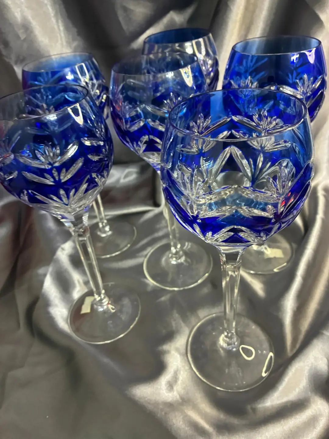 NACHTMANN 6 Adet Kobalt Mavi Kesme Kristal Kadeh 1980'ler