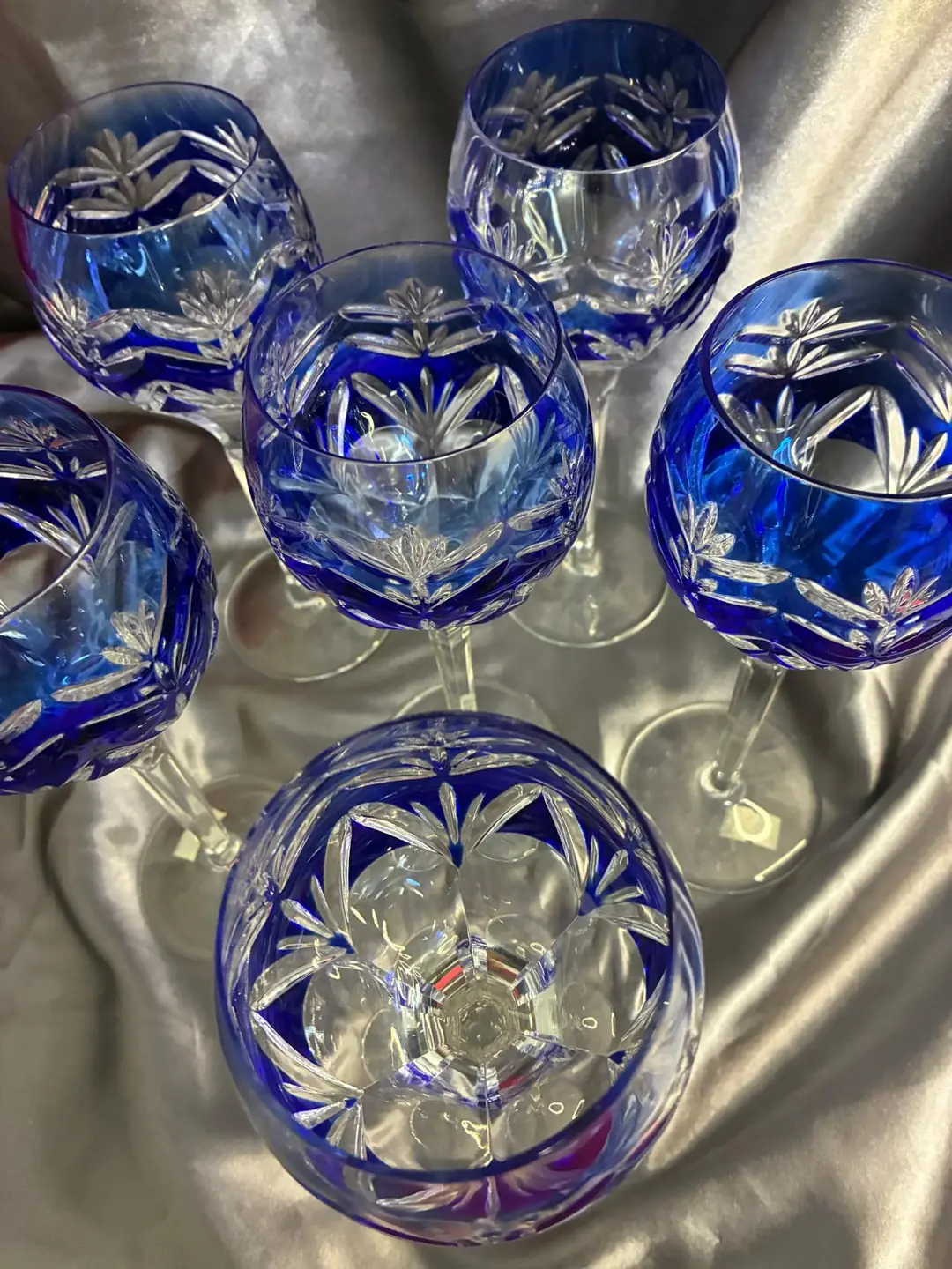 NACHTMANN 6 Adet Kobalt Mavi Kesme Kristal Kadeh 1980'ler