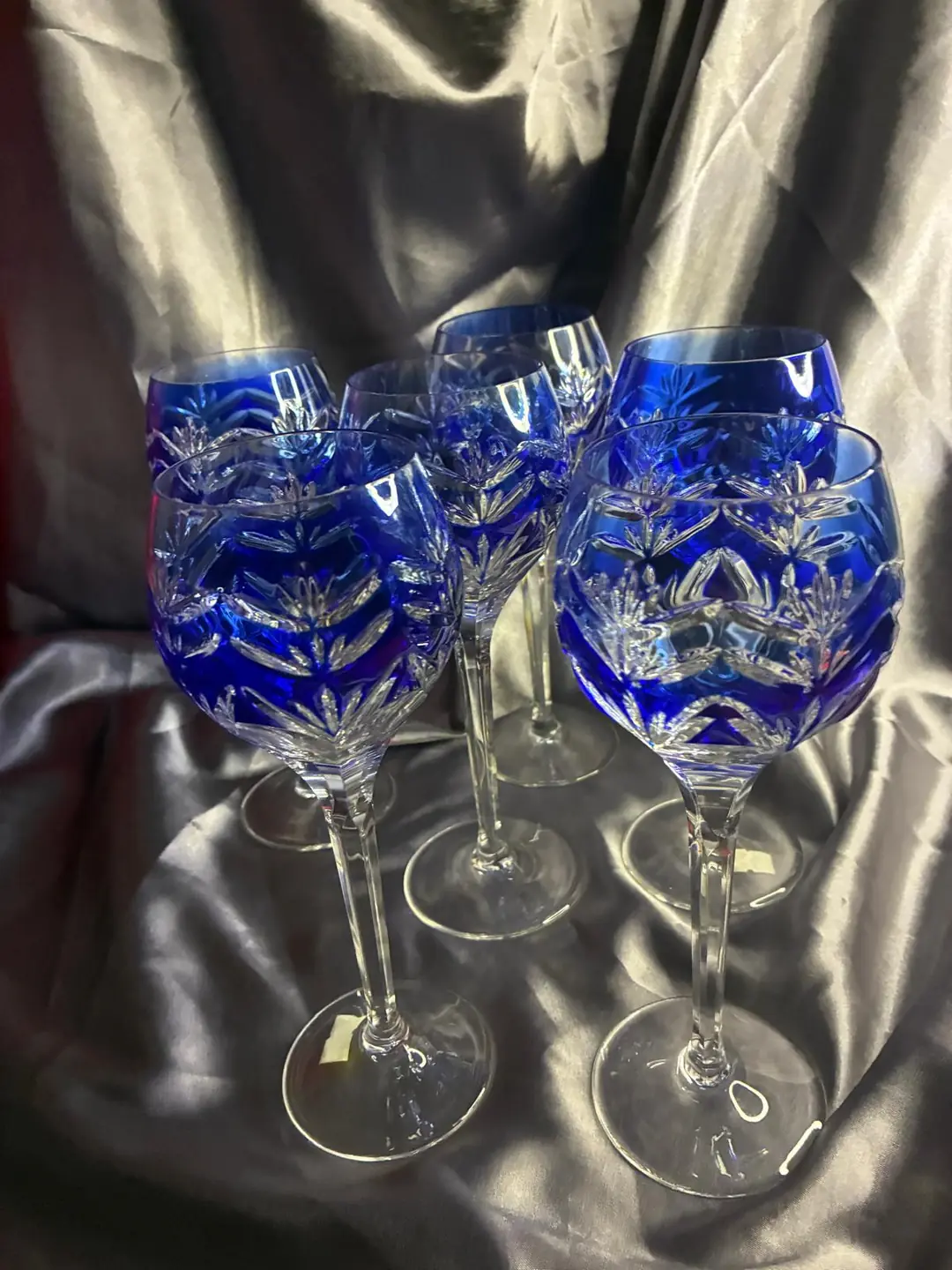 NACHTMANN 6 Adet Kobalt Mavi Kesme Kristal Kadeh 1980'ler