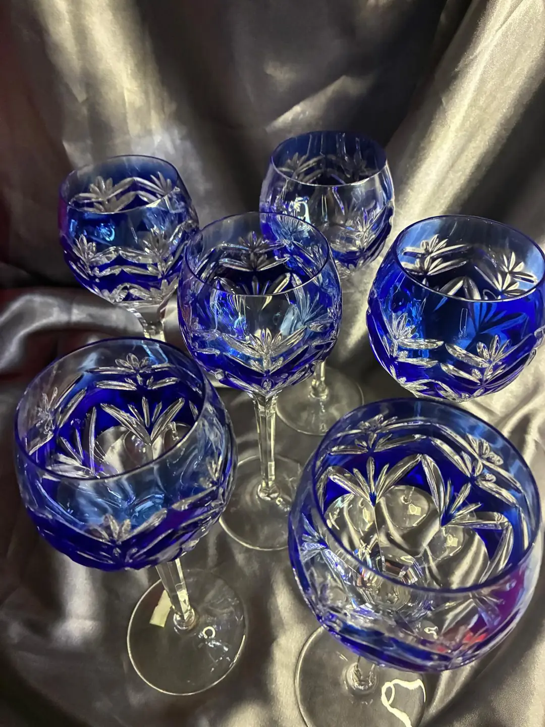 NACHTMANN 6 Adet Kobalt Mavi Kesme Kristal Kadeh 1980'ler
