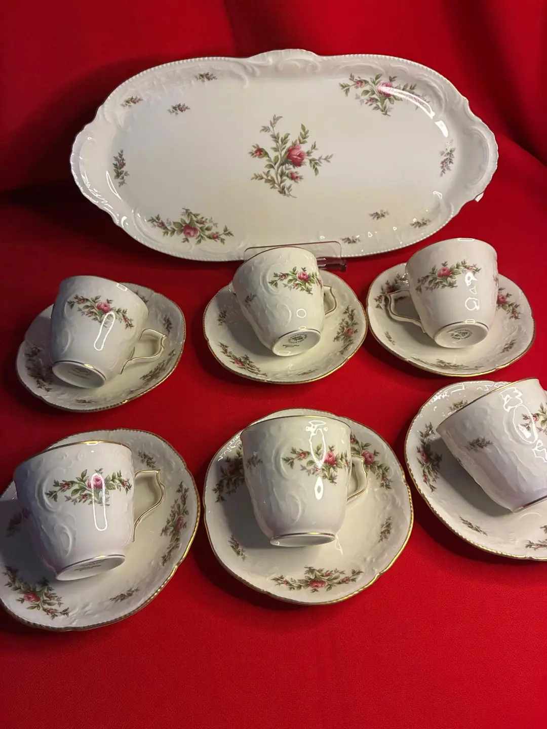 Rosenthal Classic Germany 6 Kişilik Kahve Takımı – Gül Desenli, Tepsili