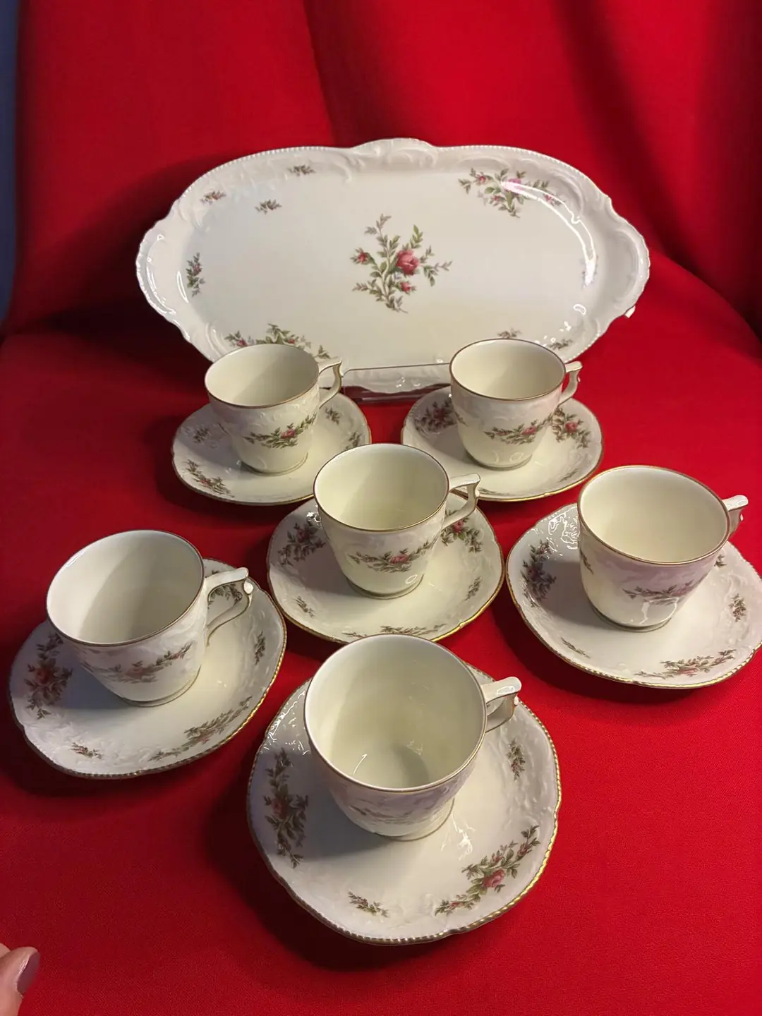 Rosenthal Classic Germany 6 Kişilik Kahve Takımı – Gül Desenli, Tepsili