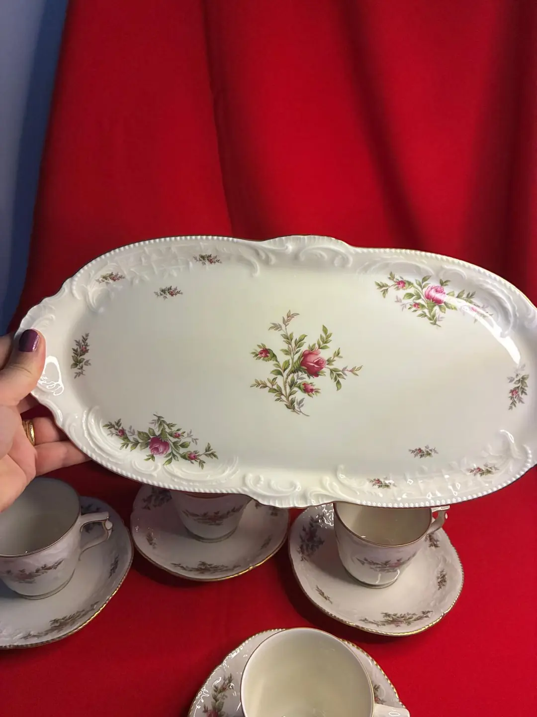 Rosenthal Classic Germany 6 Kişilik Kahve Takımı – Gül Desenli, Tepsili
